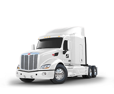 White Peterbilt tandem axle sleeper truck. White Peterbilt tandem axle sleeper truck.